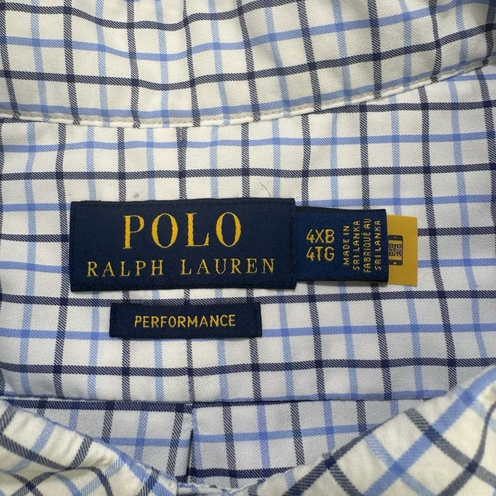 Polo RL Shirt Men 4XL Big Blue Plaid Button Down Performance‎ L/S Preppy